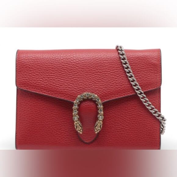 Gucci Red Leather Shoulder Bag wallet on a Chain Comes with a COA AND dust bag - Picture 1 of 12